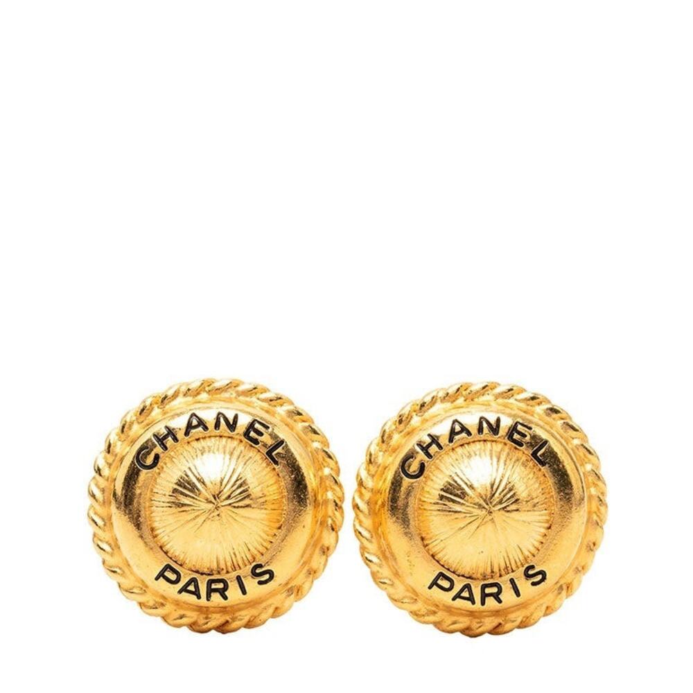 Chanel Vintage Round Earrings 95A Gold Plated